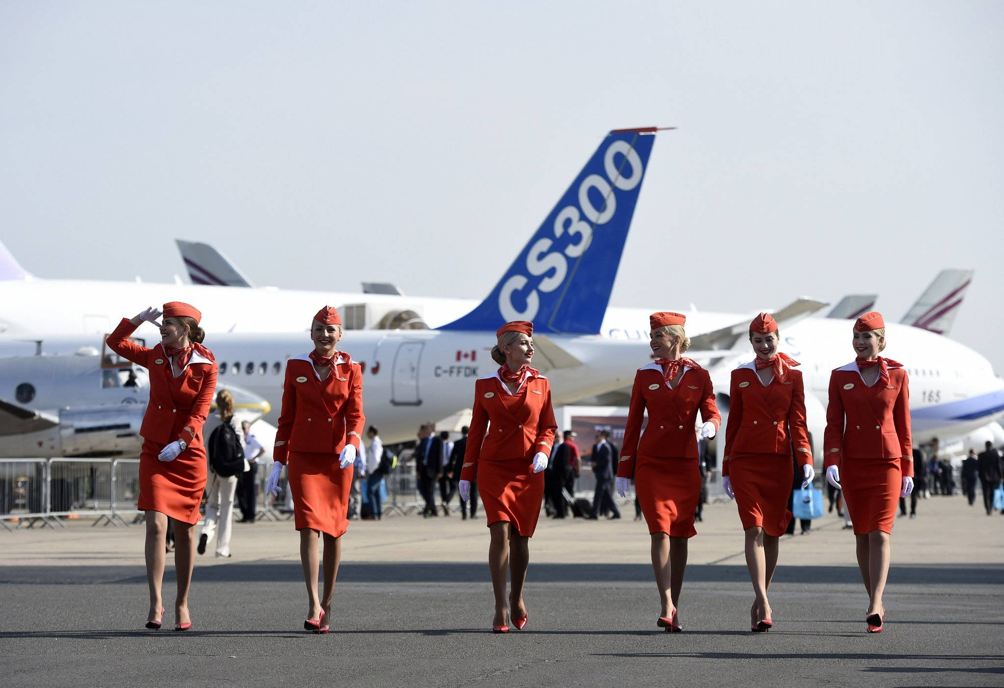 Aeroflot, flight attendants, bright red uniforms, Full HD Desktop Wallpaper