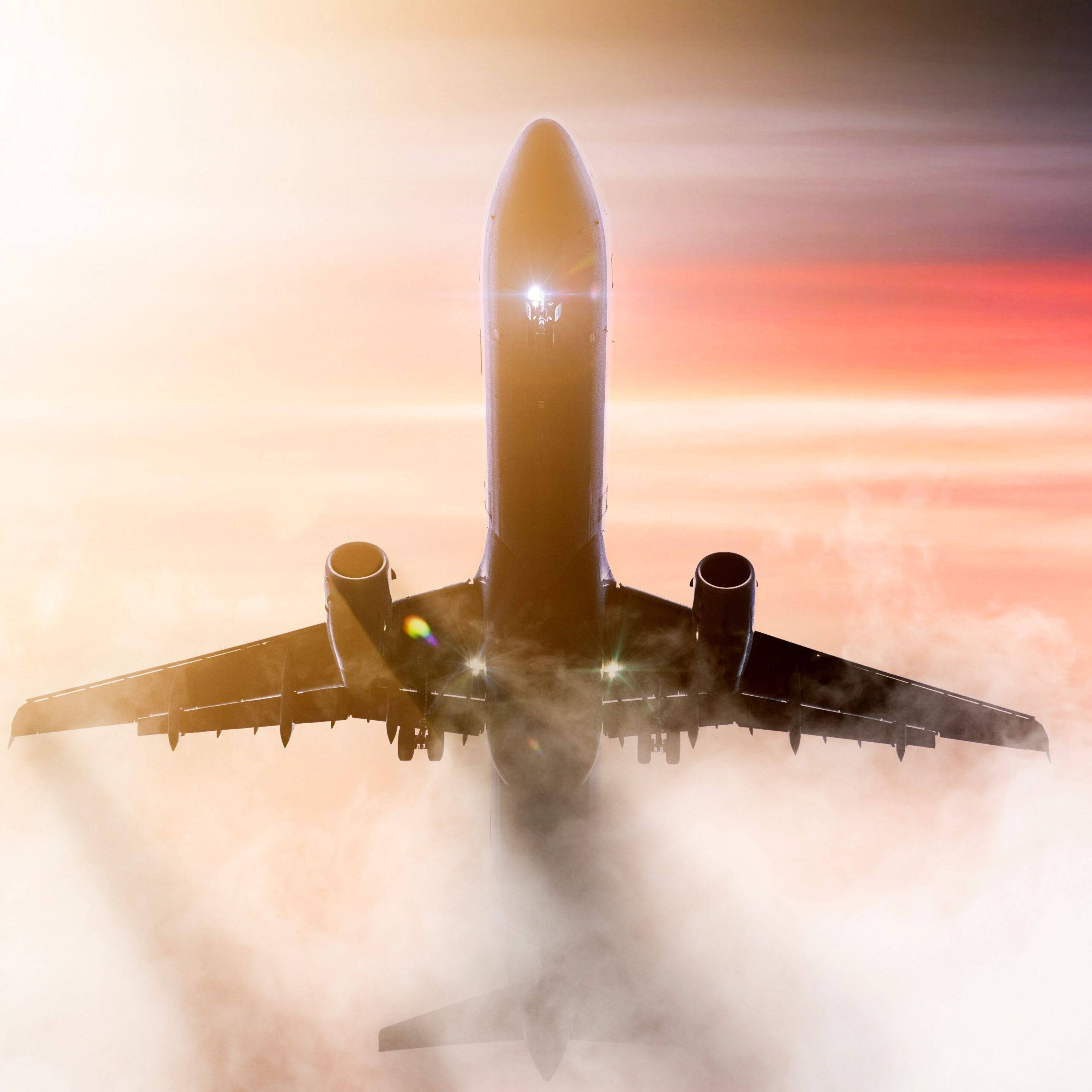 Aeroplane, bright clouds, sunrise, 2K Desktop Wallpaper