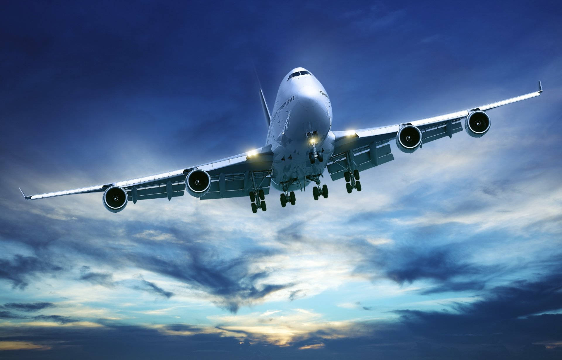 jumbo jet, white, landing gear down, Full HD Desktop Wallpaper