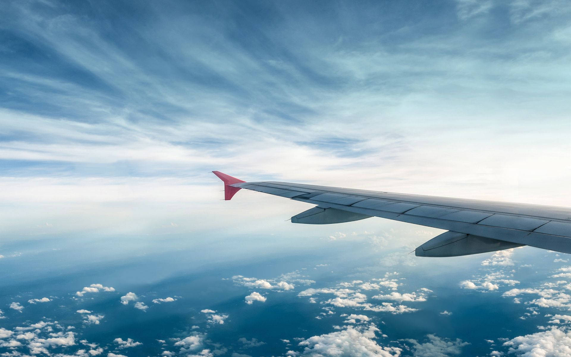 Aeroplane Wing, red tip, blue sky, Full HD Desktop Wallpaper