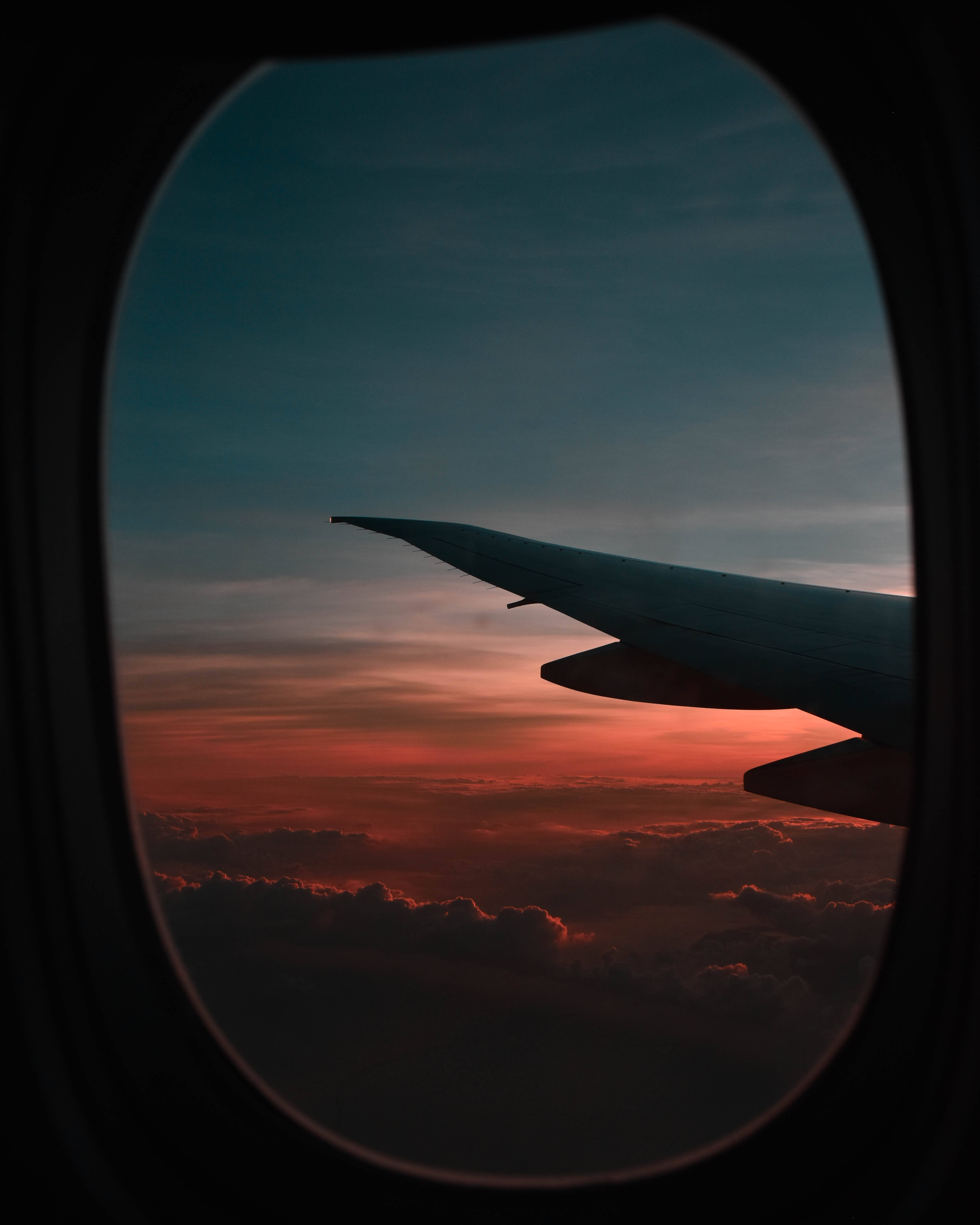 Aeroplane Window, Sunset, Firey sunset sky, 4K Phone Wallpaper