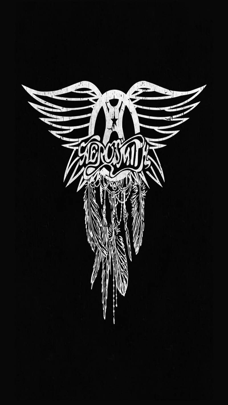 Aerosmith, black logo, white tattoo-style logo, HD Phone Wallpaper