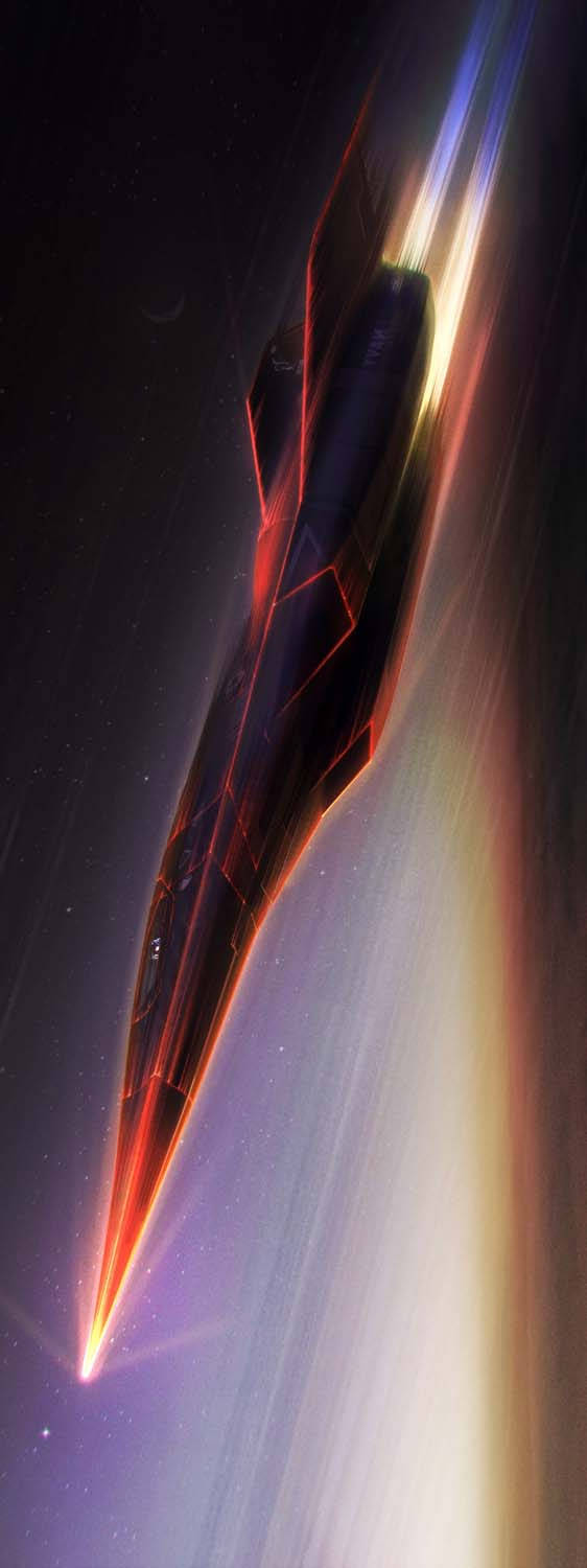 black spaceship, fiery orange and blue trail, starry cosmic backdrop, HD Phone Wallpaper