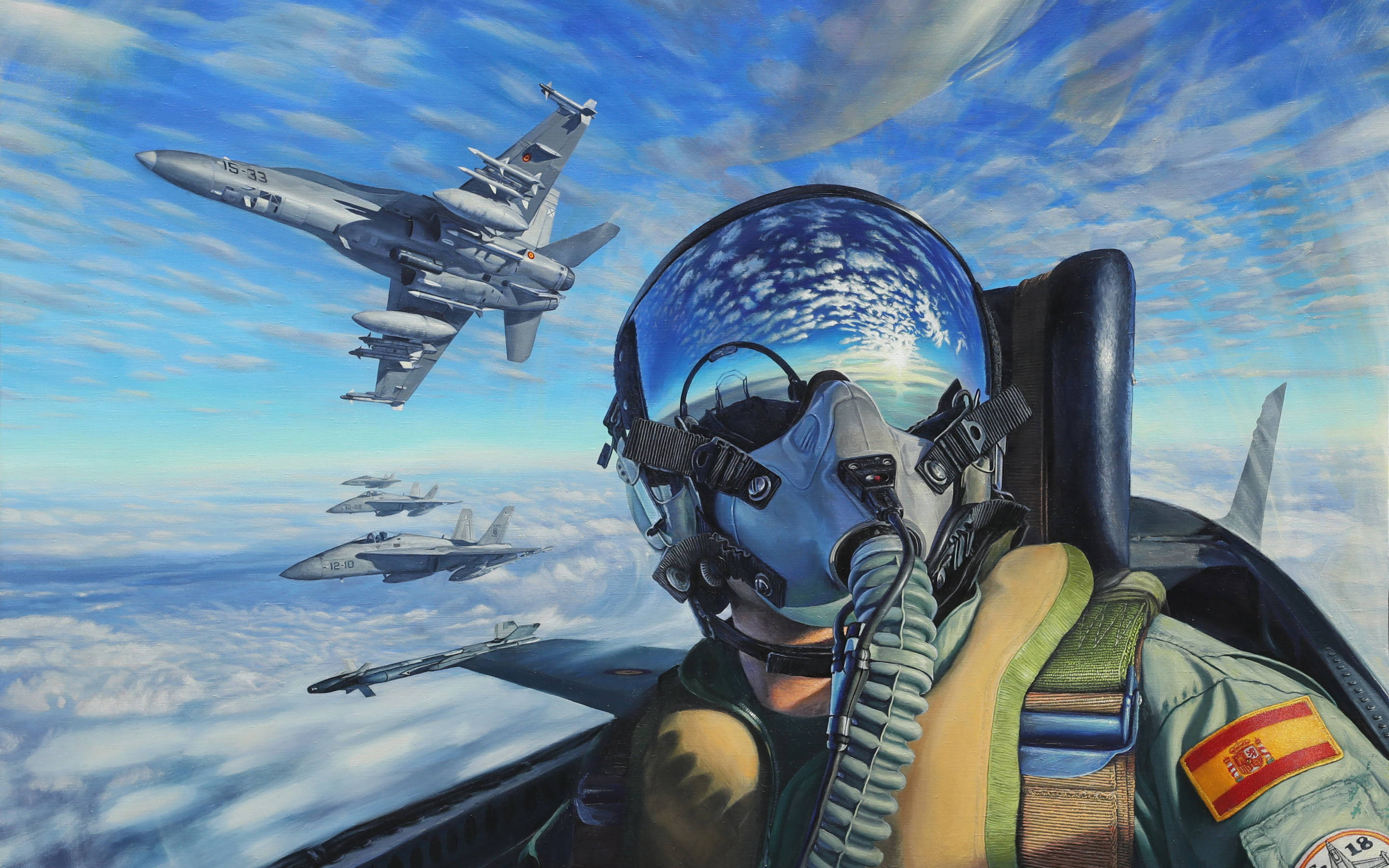 fighter pilot, cockpit, squadron in formation, 2K Desktop Wallpaper