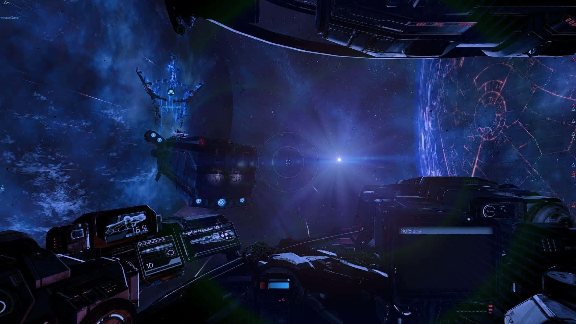 futuristic spaceship cockpit, glowing blue alien ship, planet, Full HD Desktop Wallpaper