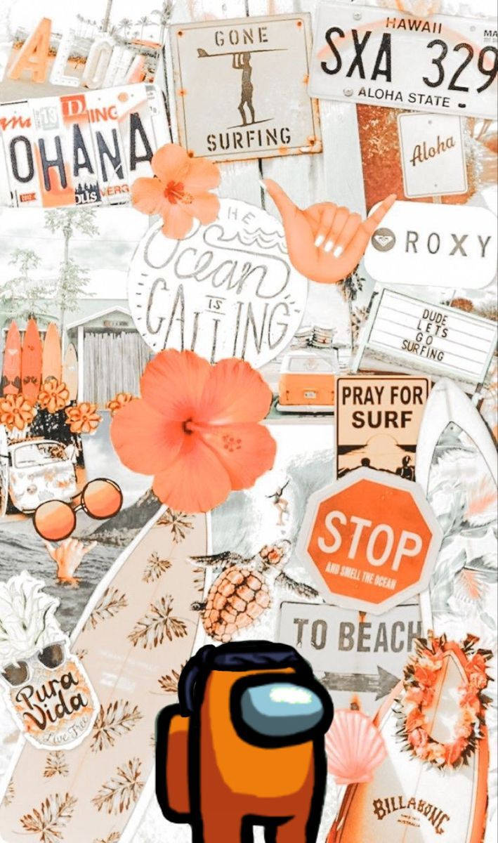 Among Us, orange aesthetic, Hawaiian-themed items, SD Phone Wallpaper