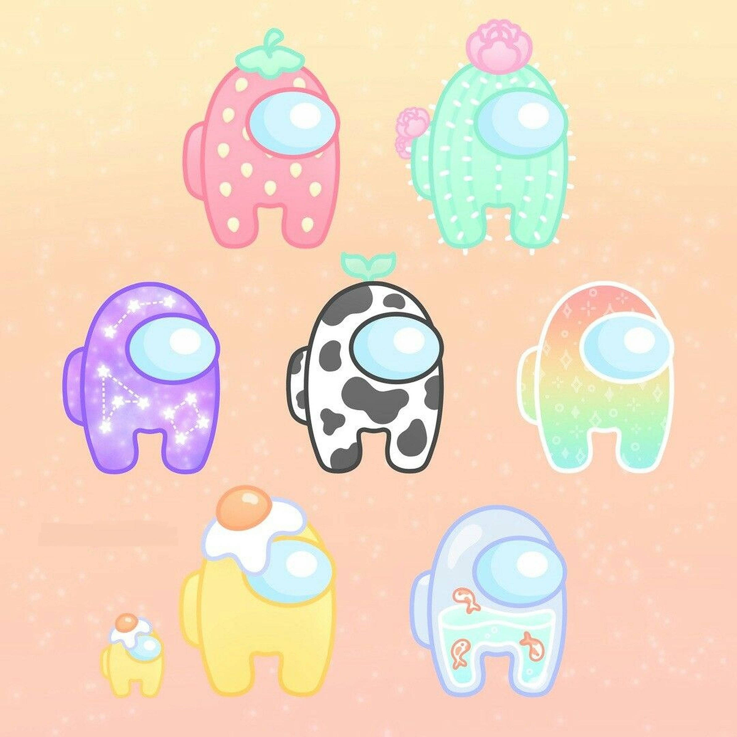 Among Us, cute aesthetic, seven characters, Full HD Desktop Wallpaper