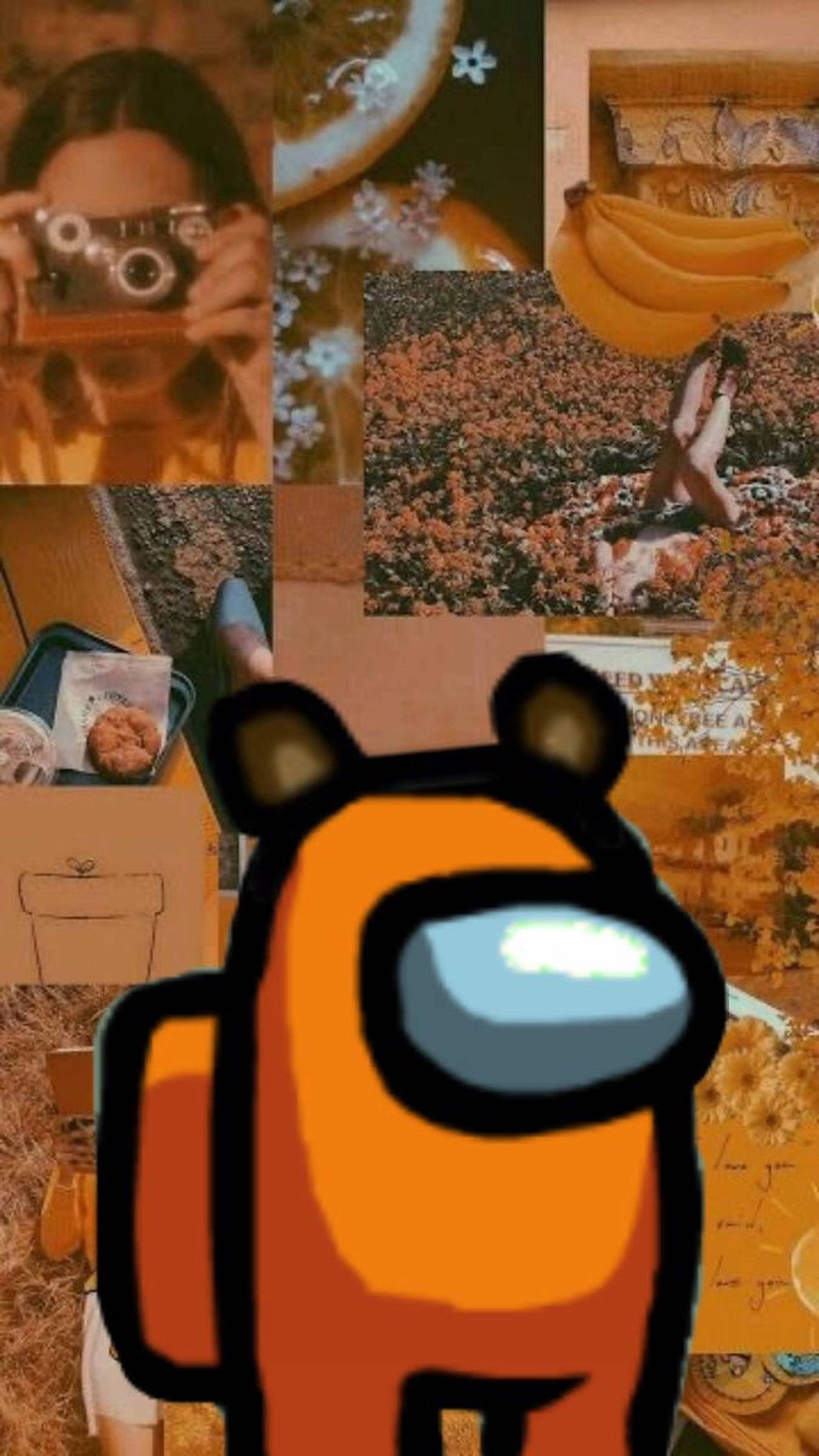 Among Us, cartoon bear, orange spacesuit, 2K Phone Wallpaper