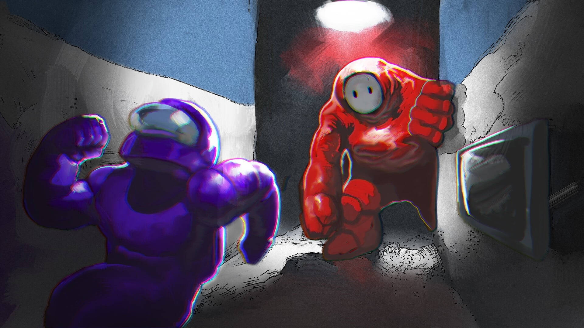 Among Us, purple character, red character, Full HD Desktop Wallpaper