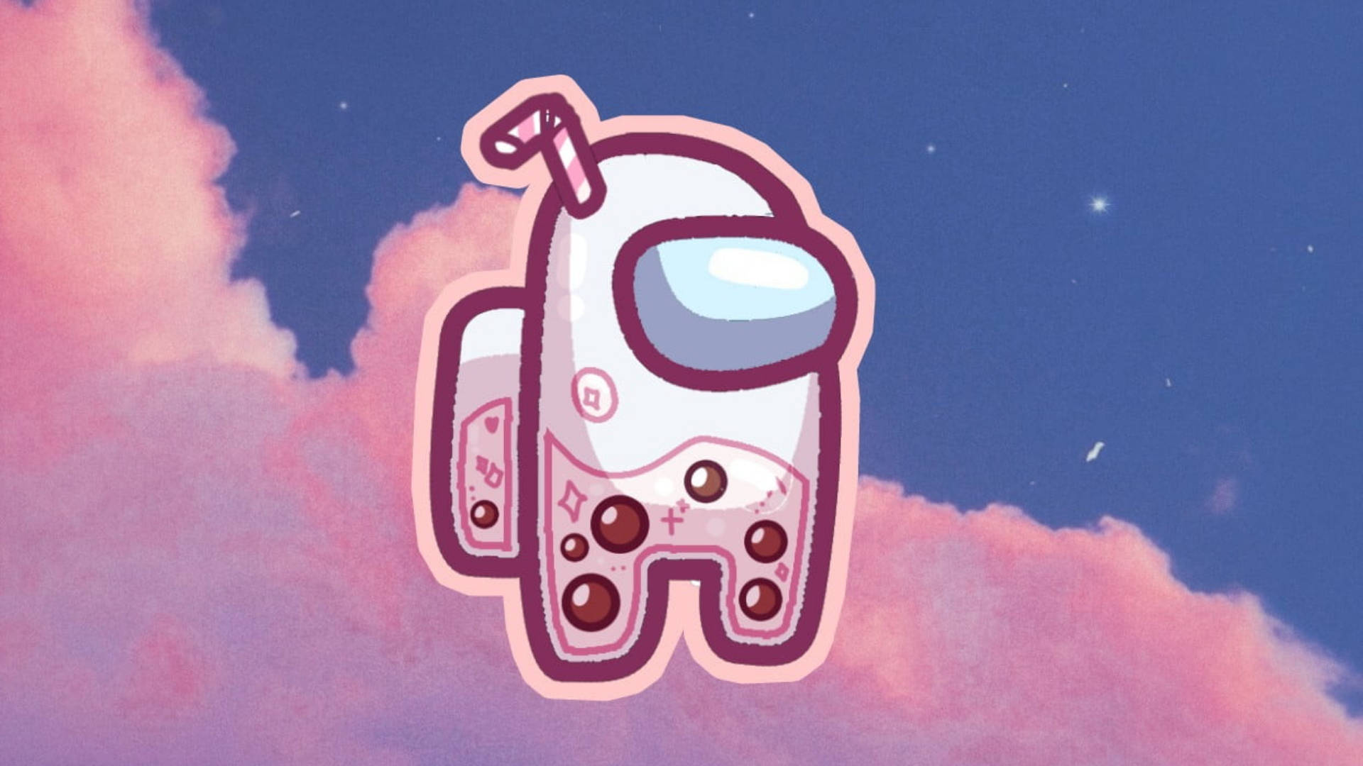 Among Us, pink and white, twilight sky, Full HD Desktop Wallpaper