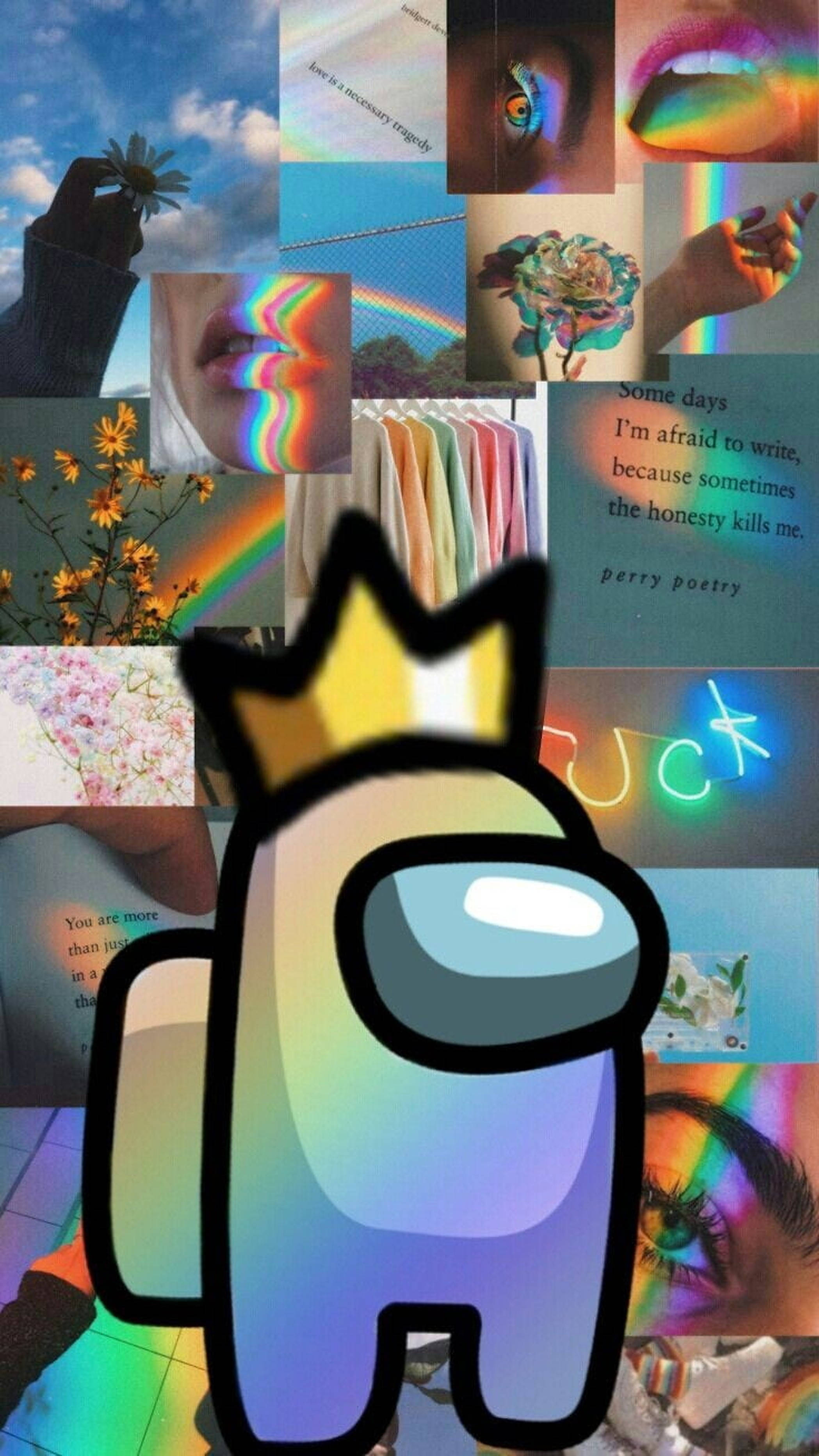 Among Us, crown, rainbow, 2K Phone Wallpaper