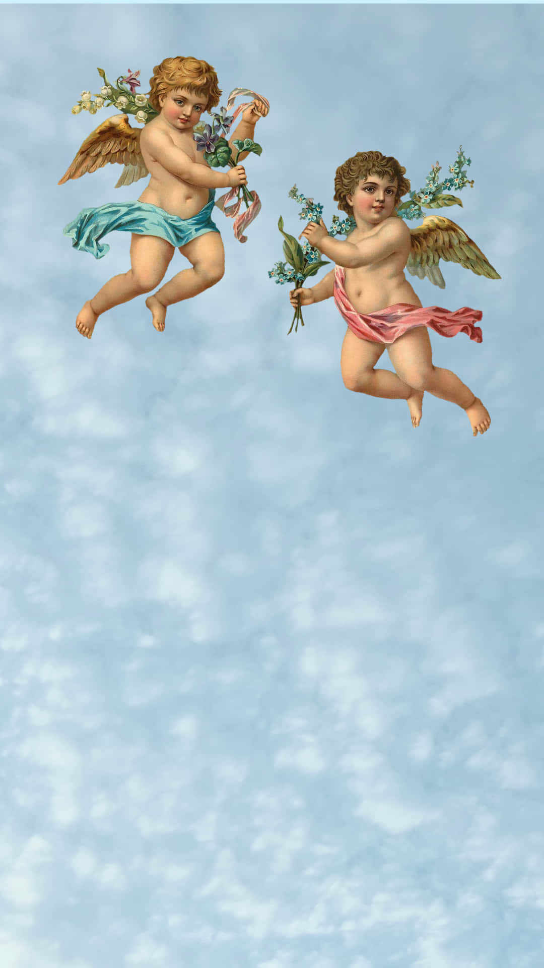 Aesthetic Angel, winged cherubs, soft blue sky, Full HD Phone Wallpaper