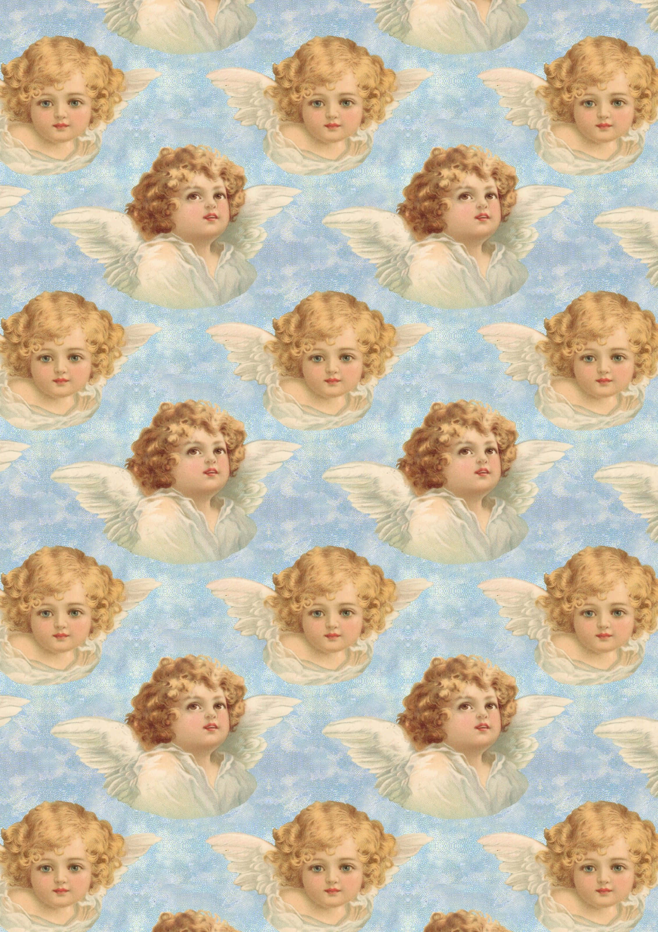 Aesthetic Angel, vintage-style angel heads, curly blonde hair, 2K Phone Wallpaper