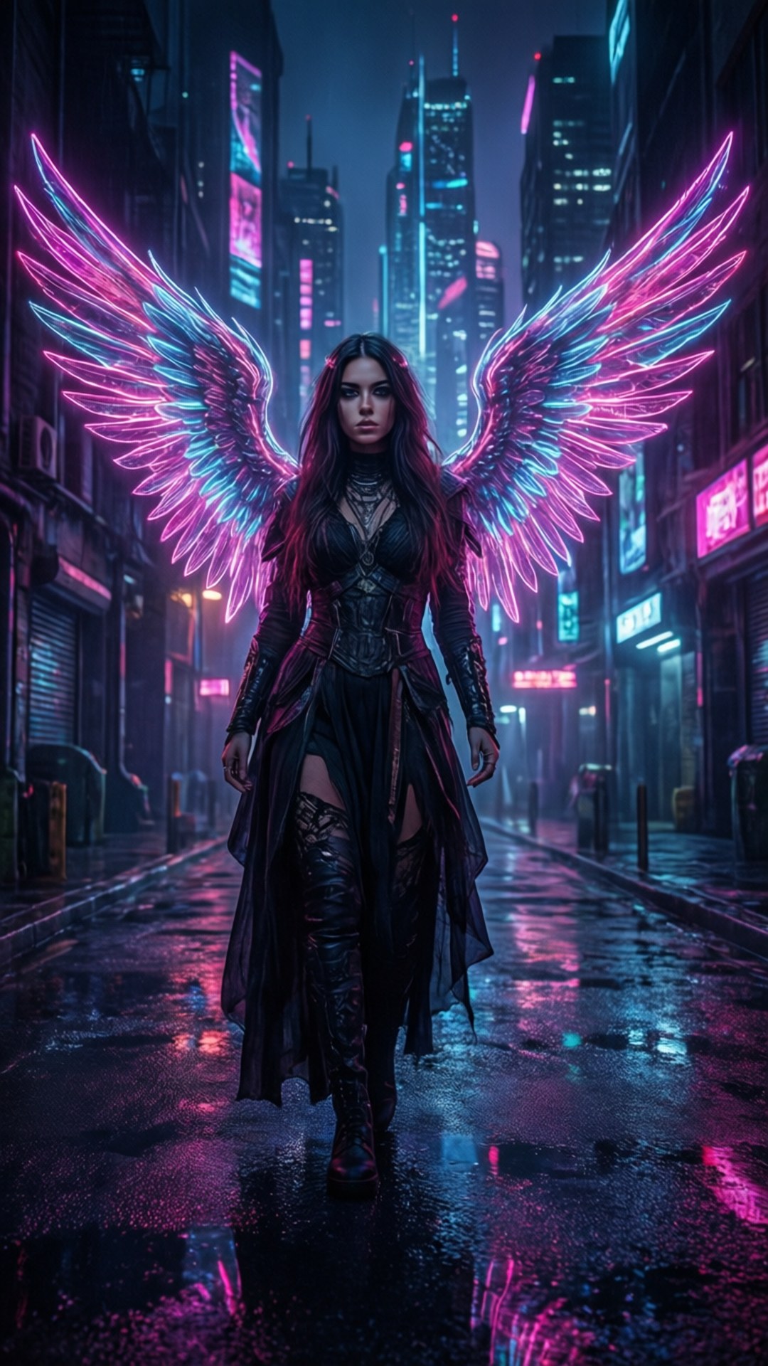 neon pink, neon blue, glowing wings, Full HD Phone Wallpaper