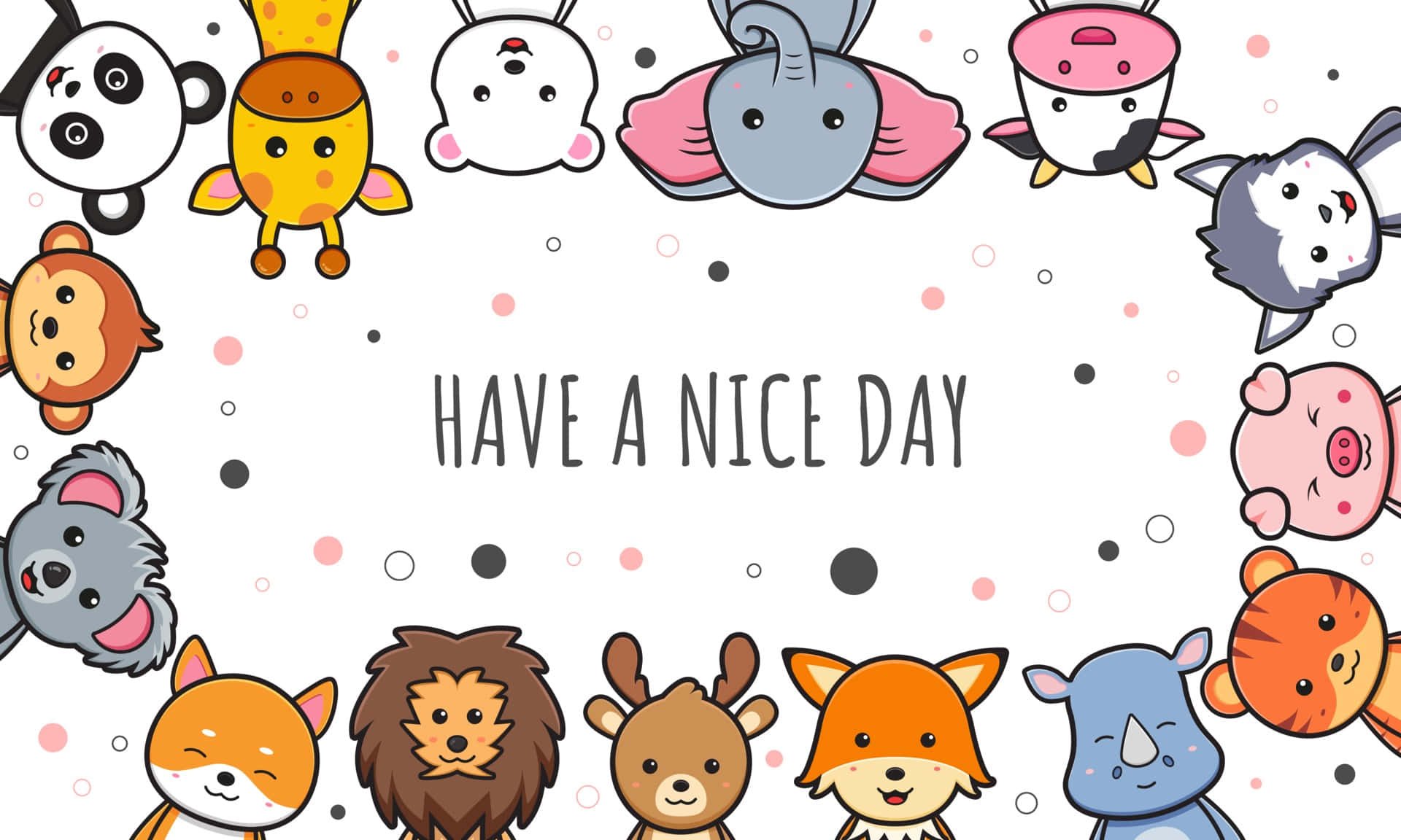 Cartoon Animal Wildlife, circular frame, have a nice day, Full HD Desktop Wallpaper