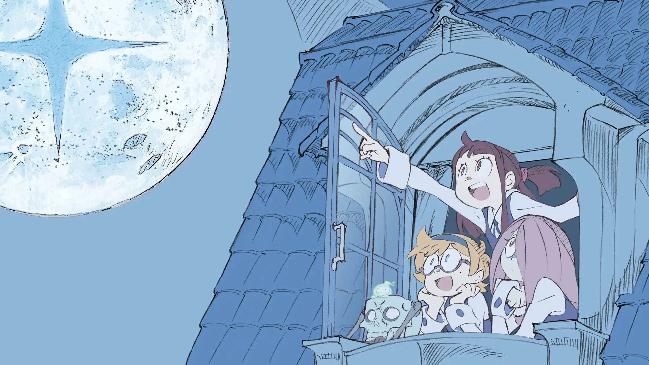 Witch Aesthetic, anime characters, rooftop balcony, 2K Desktop Wallpaper