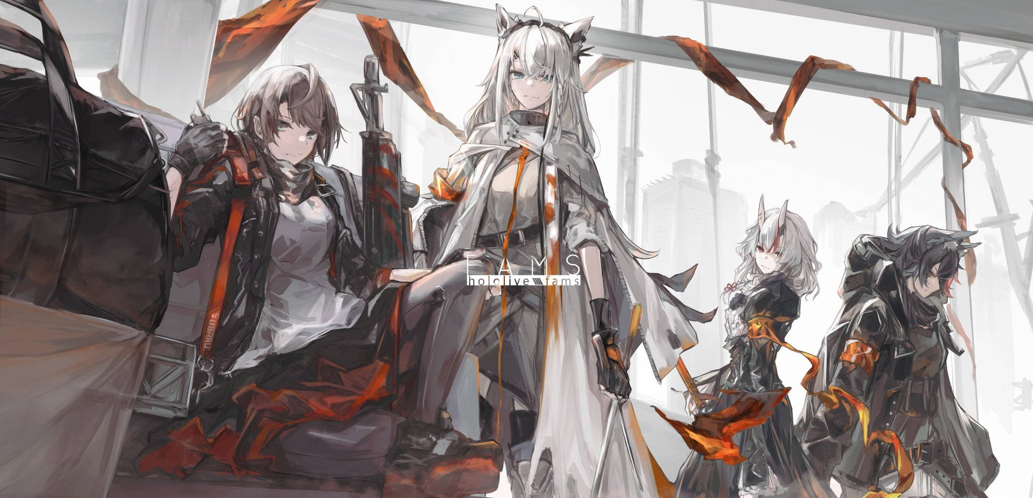 anime-style characters, cat ears, orange accents, Full HD Desktop Wallpaper