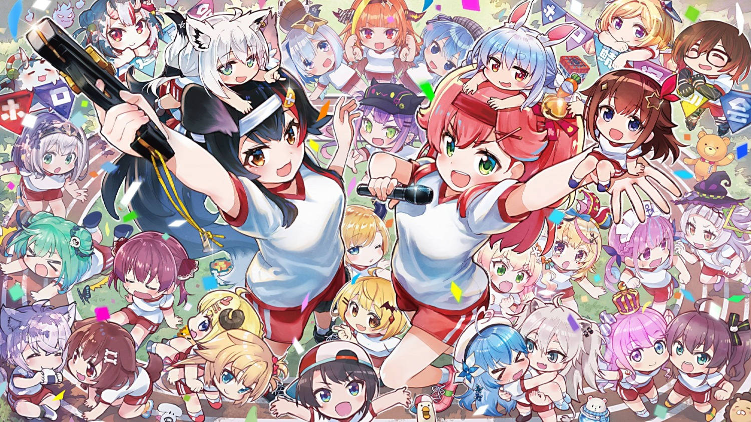 Sports Day, anime illustration, chibi-style girls, HD Desktop Wallpaper