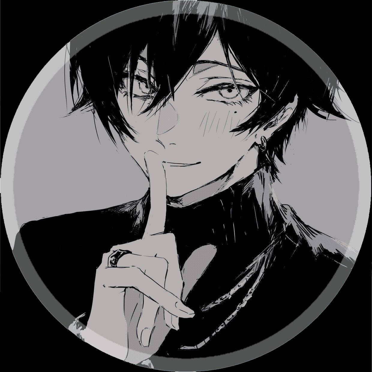 aesthetic anime boy icon, hush fingers, monochrome, SD Desktop Wallpaper