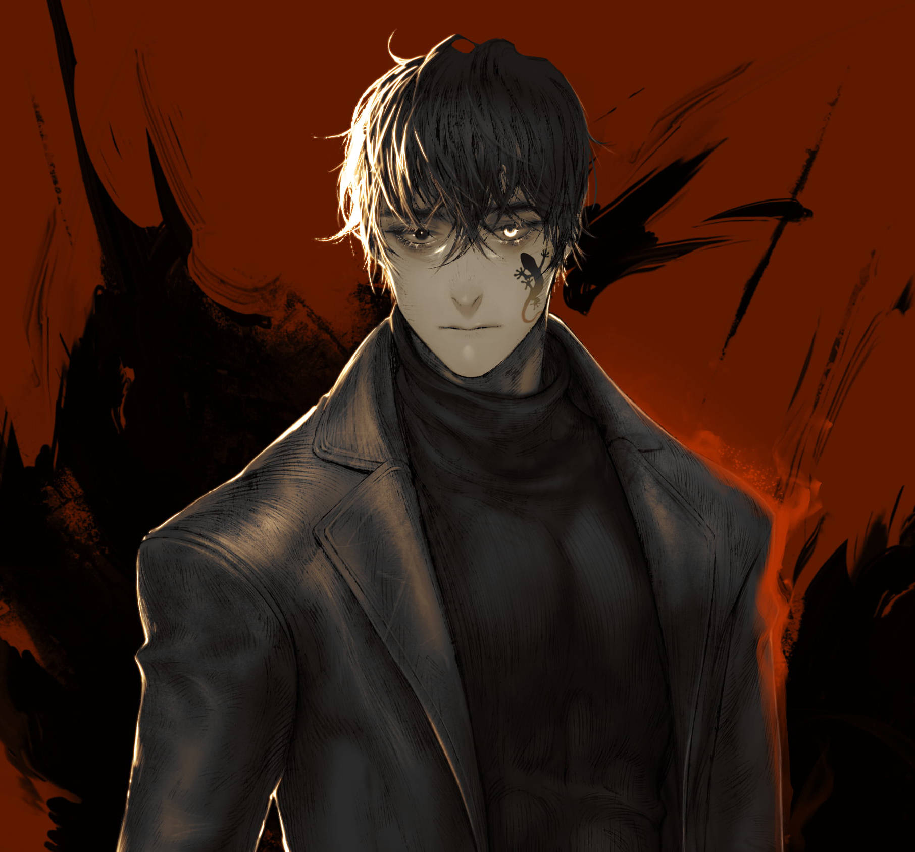 aesthetic anime boy icon, dark clothes, dark hair, HD Desktop Wallpaper