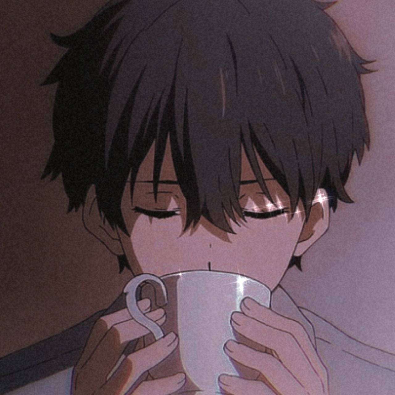 aesthetic anime boy icon, dark hair, white mug, HD Desktop Wallpaper