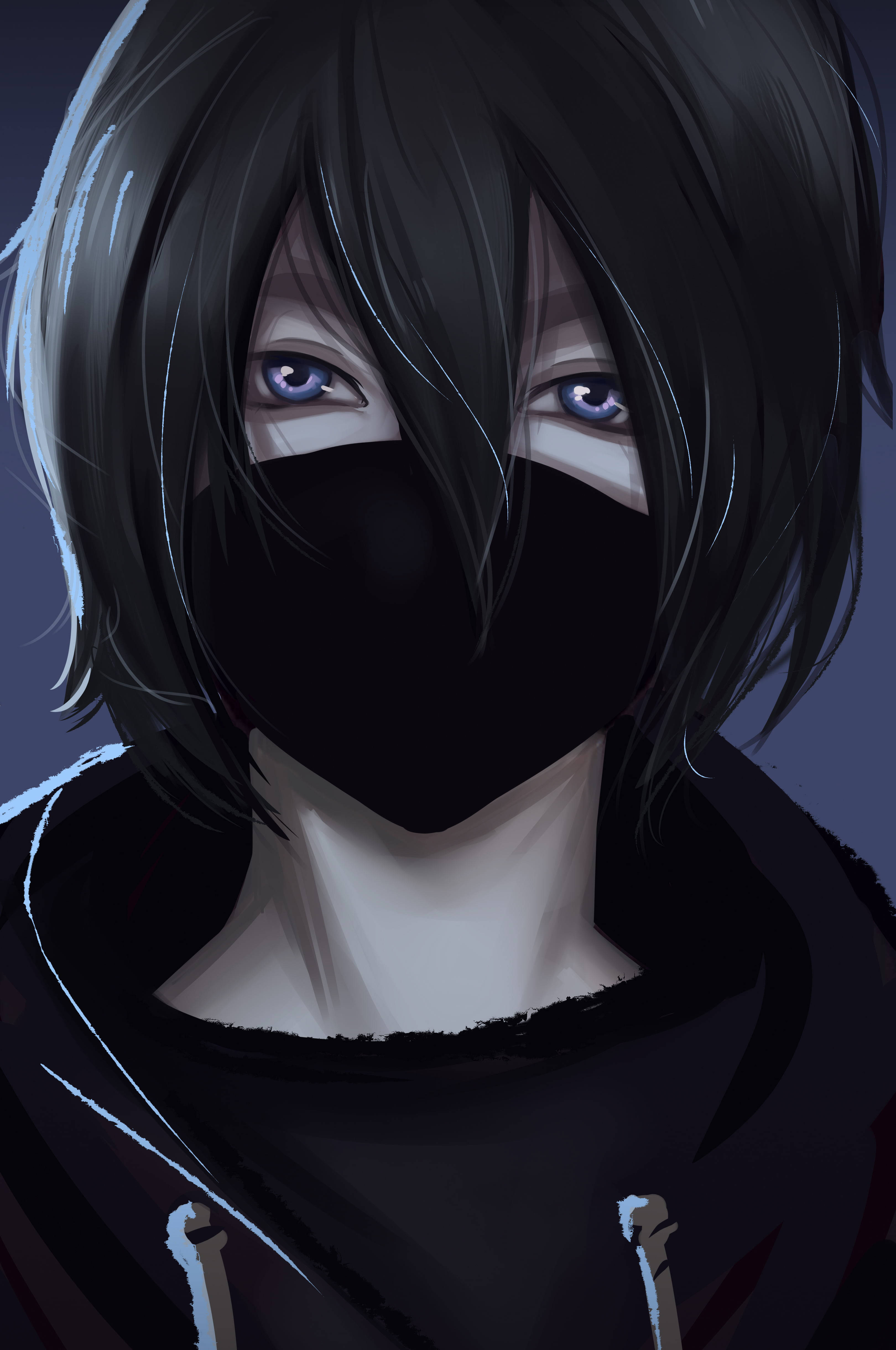 aesthetic anime boy icon, black mask, dark hair, 4K Phone Wallpaper