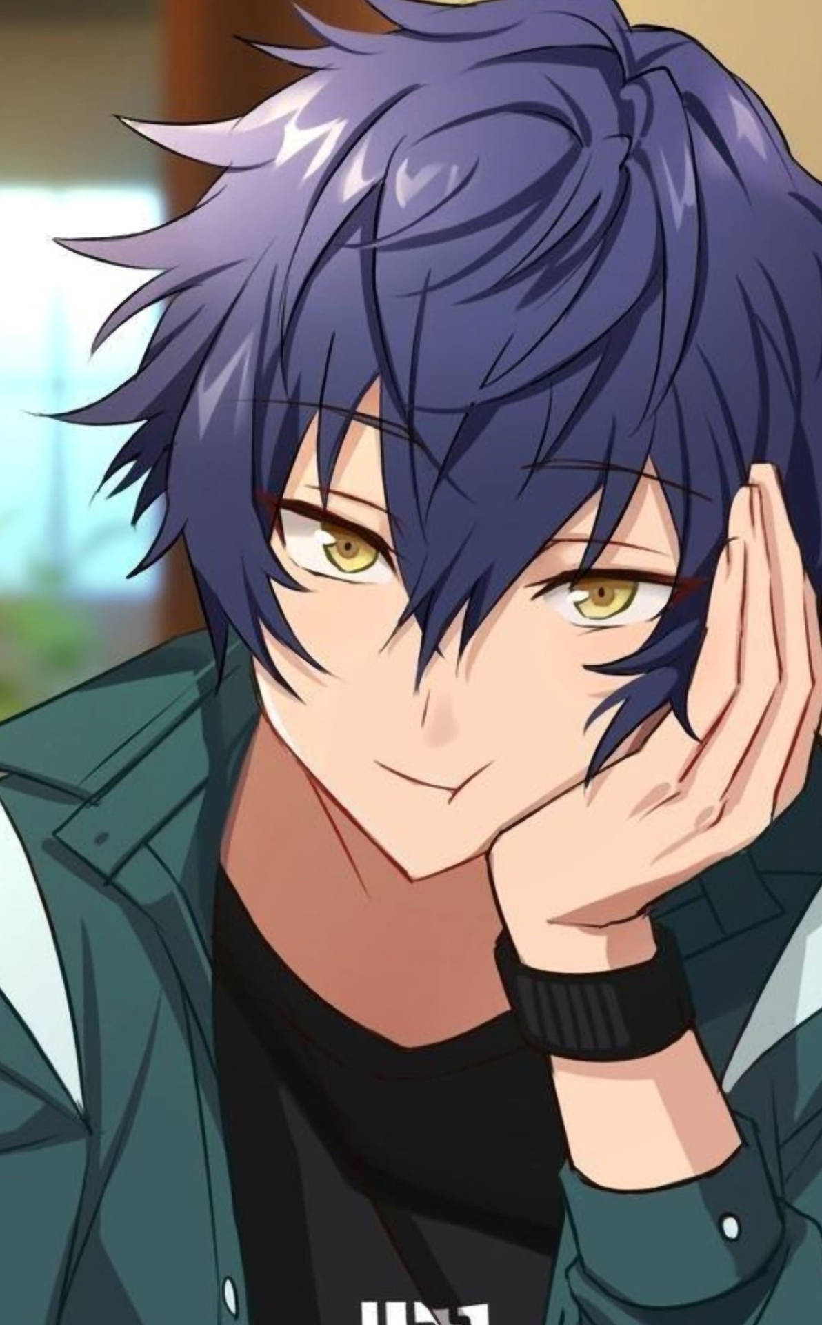 aesthetic anime boy icon, indigo hair, spiky purple hair, Full HD Phone Wallpaper