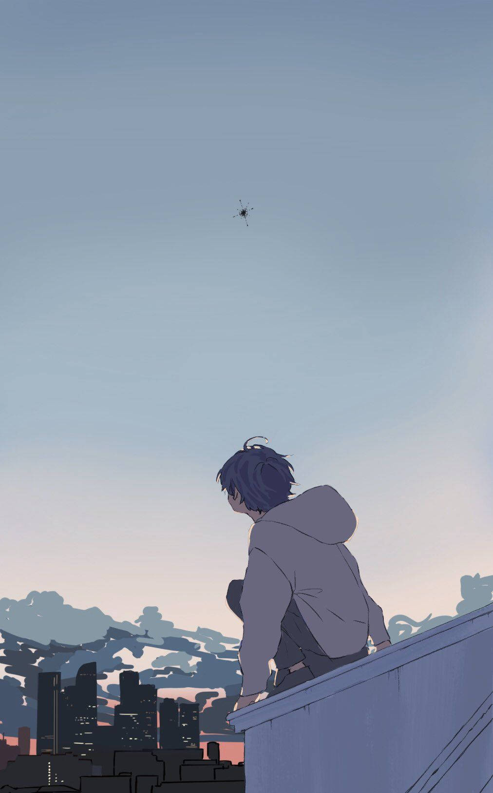 anime boy, hoodie, rooftop, HD Phone Wallpaper