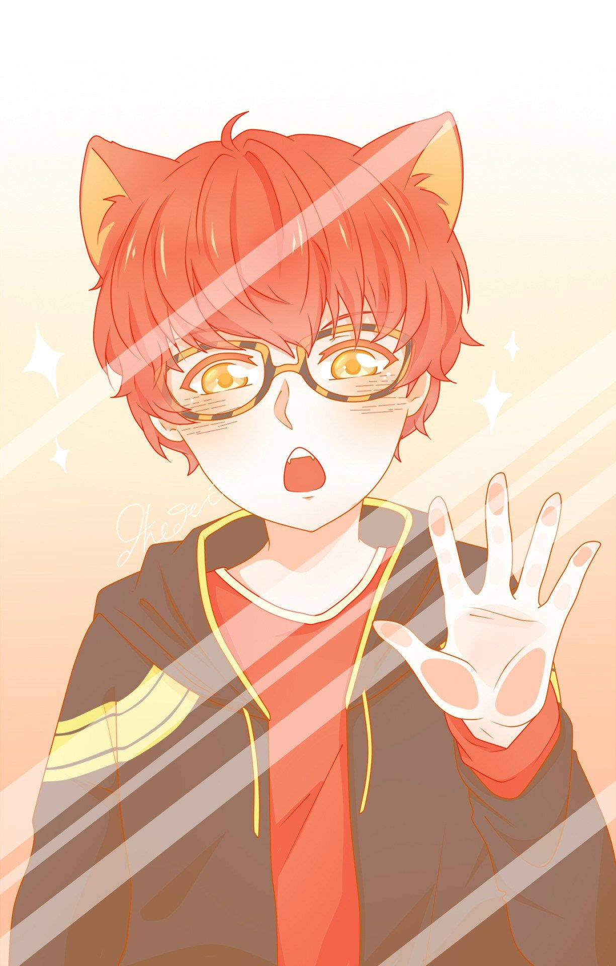Neko Aesthetic Anime Boy, red hair, cat ears, Full HD Phone Wallpaper