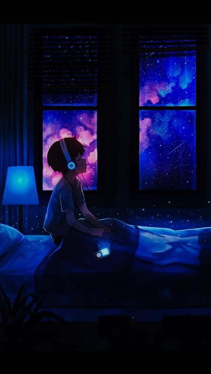 boy, headphones, dark room, SD Phone Wallpaper