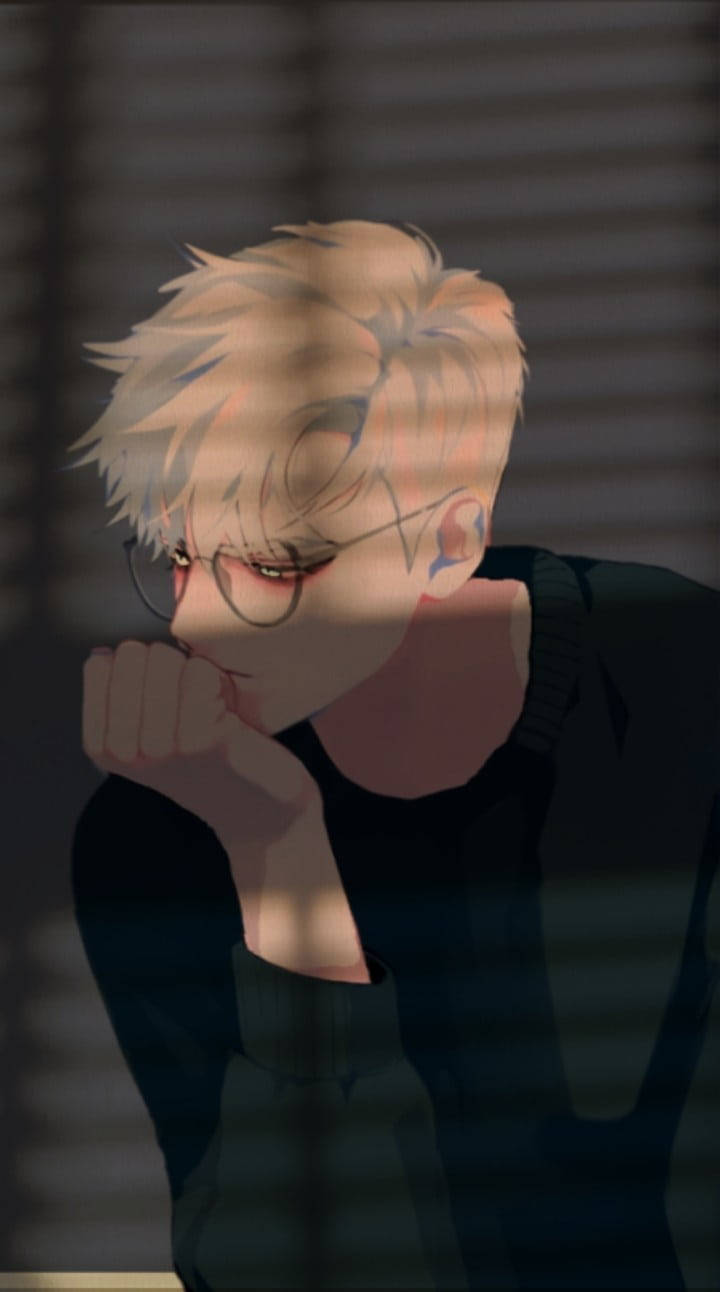 nerd mysterious aesthetic anime boy, blonde hair, glasses, HD Phone Wallpaper