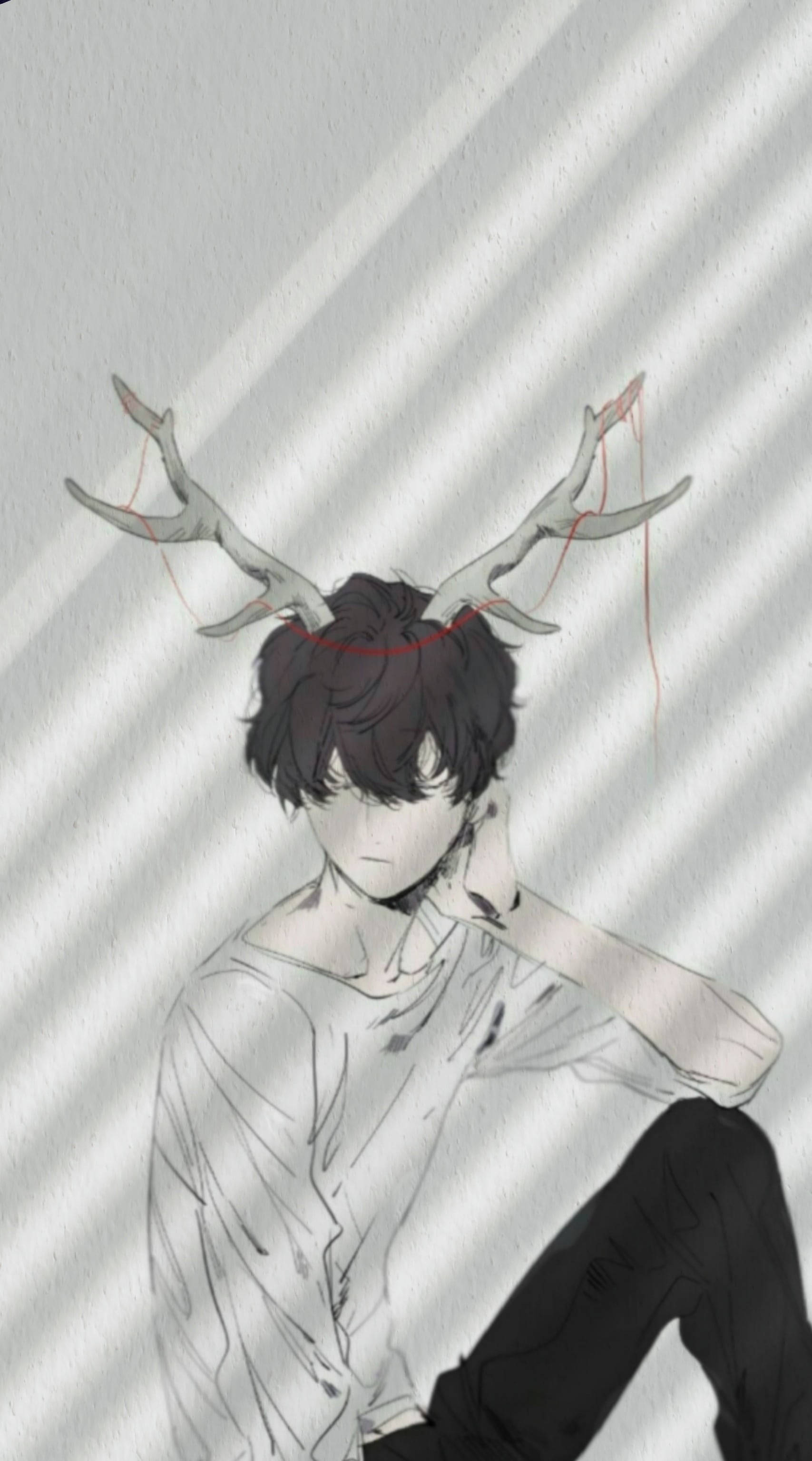 aesthetic anime boy, moose antlers, deer antlers, 2K Phone Wallpaper