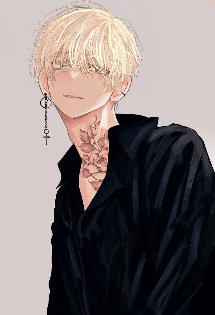 aesthetic anime boy, floral tattoo, rose tattoo, SD Phone Wallpaper
