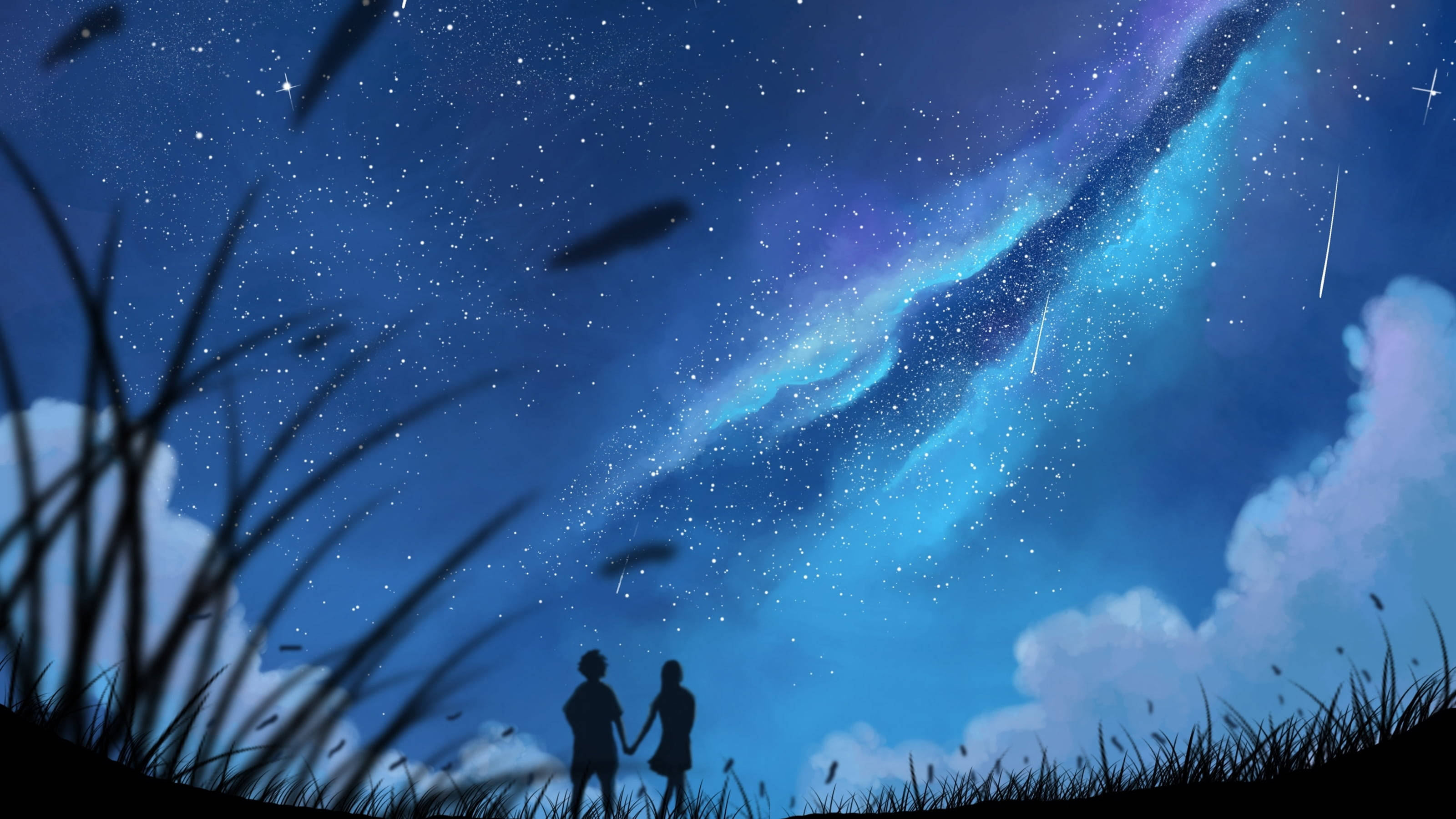 Shadow Aesthetic Anime Couple, Night Sky, starry sky, 2K Desktop Wallpaper