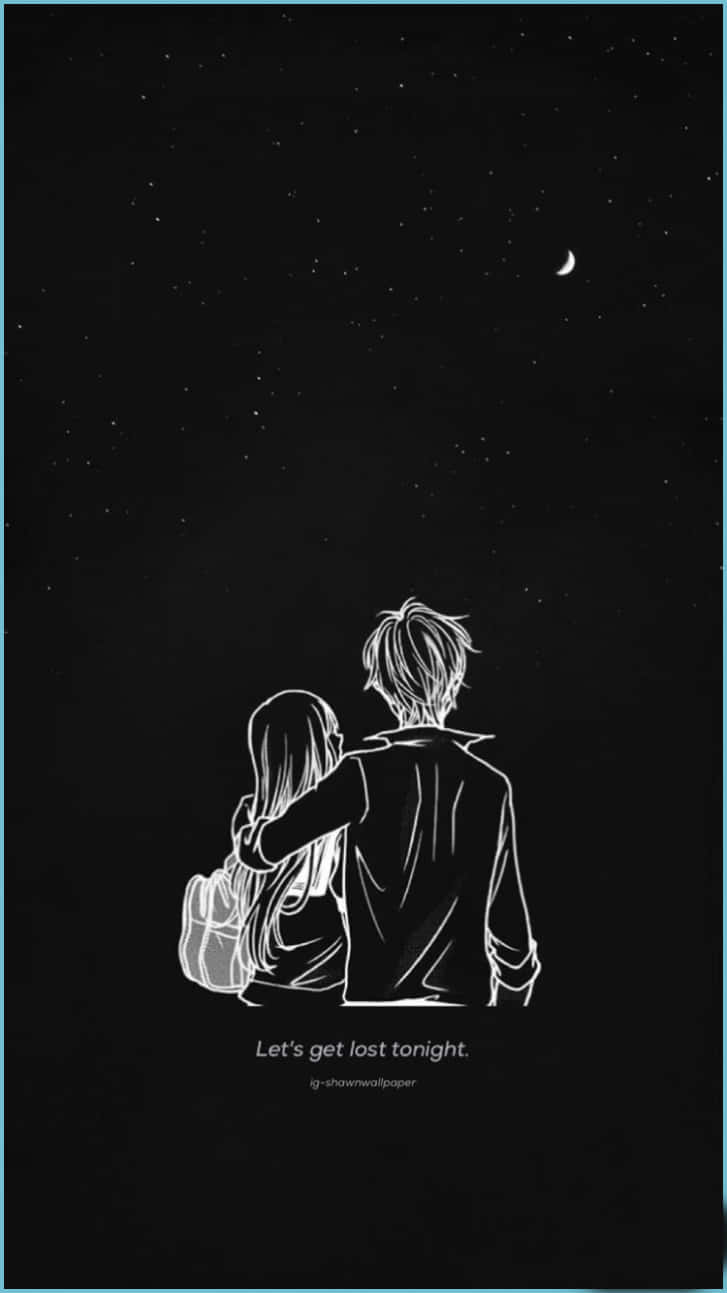 white line-art, couple, starry night sky, HD Phone Wallpaper