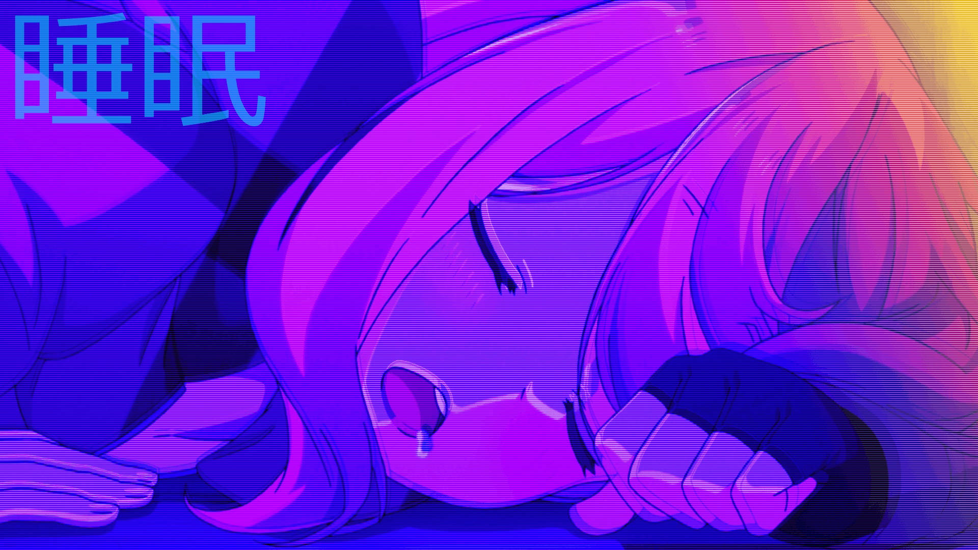 aesthetic anime desktop, sleeping girl, pink hair, Full HD Desktop Wallpaper