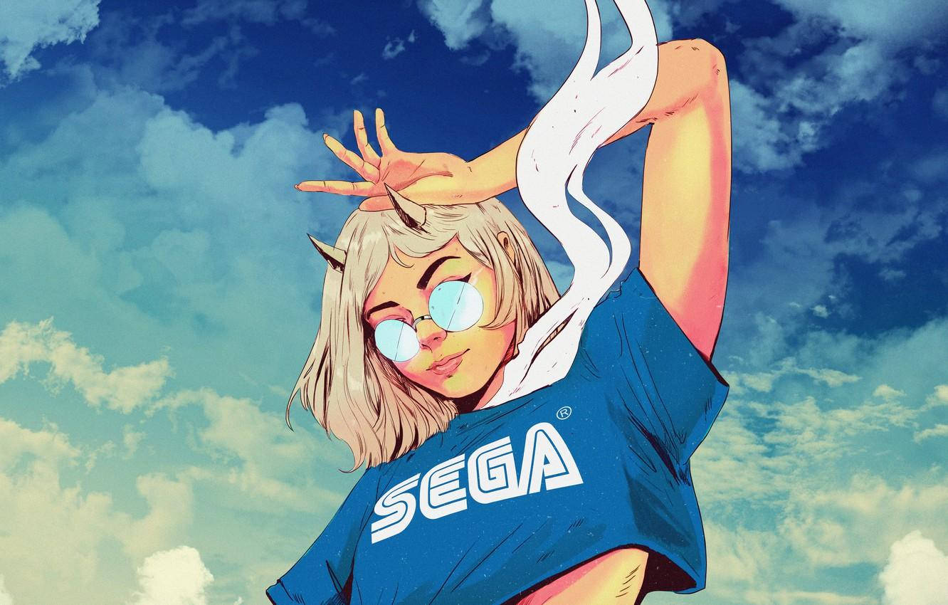 aesthetic anime desktop, anime girl, SEGA shirt, HD Desktop Wallpaper