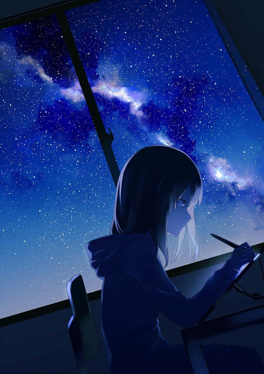 anime girl, dark hair, window, SD Phone Wallpaper