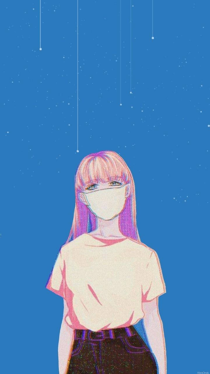 aesthetic anime girl, pink hair, face mask, HD Phone Wallpaper