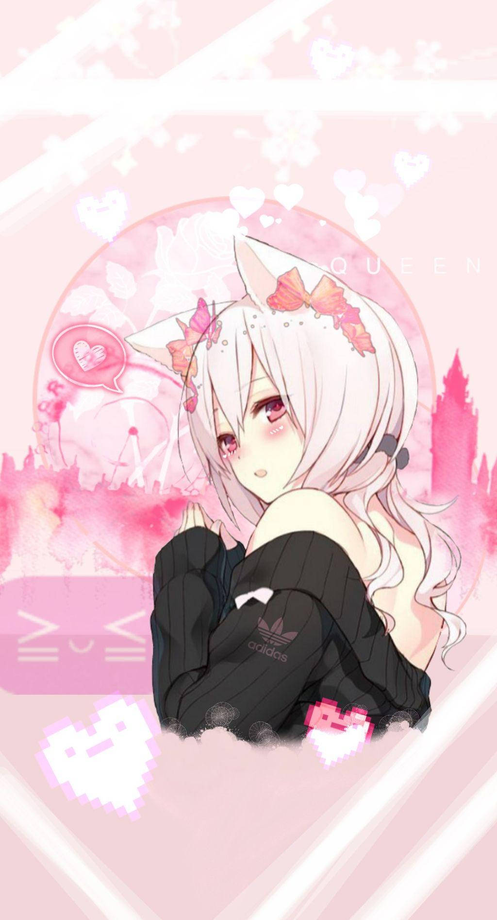 Aesthetic Anime Adidas Girl, cat ears, pink hair, HD Phone Wallpaper