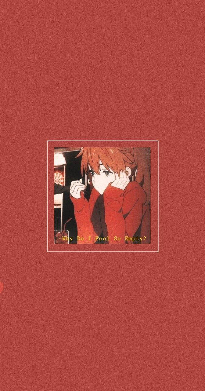 aesthetic anime girl, red hoodie, text asks why she feels empty, HD Phone Wallpaper
