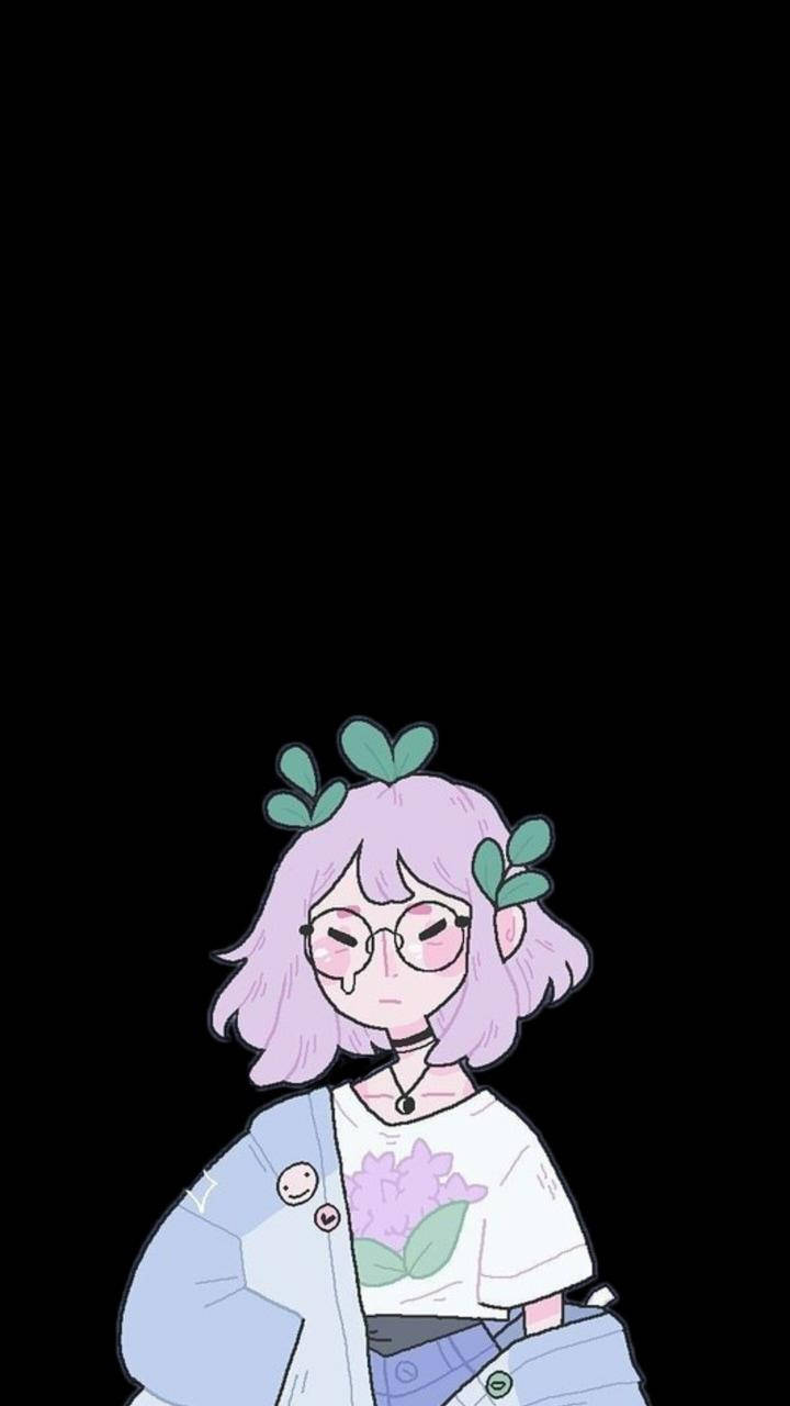 aesthetic anime girl, purple hair, glasses, HD Phone Wallpaper