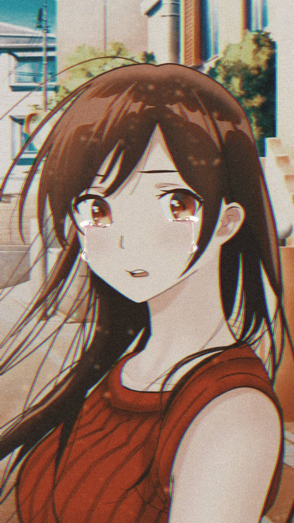 Grainy Sad Aesthetic Anime Girl, brown hair, tearful eyes, HD Phone Wallpaper