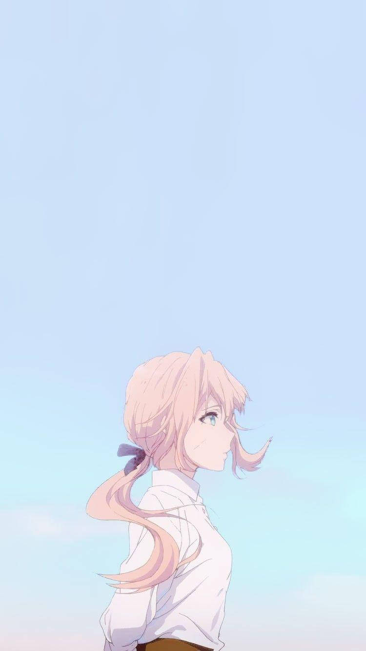 aesthetic anime girl, pastel sky, pink hair, HD Phone Wallpaper