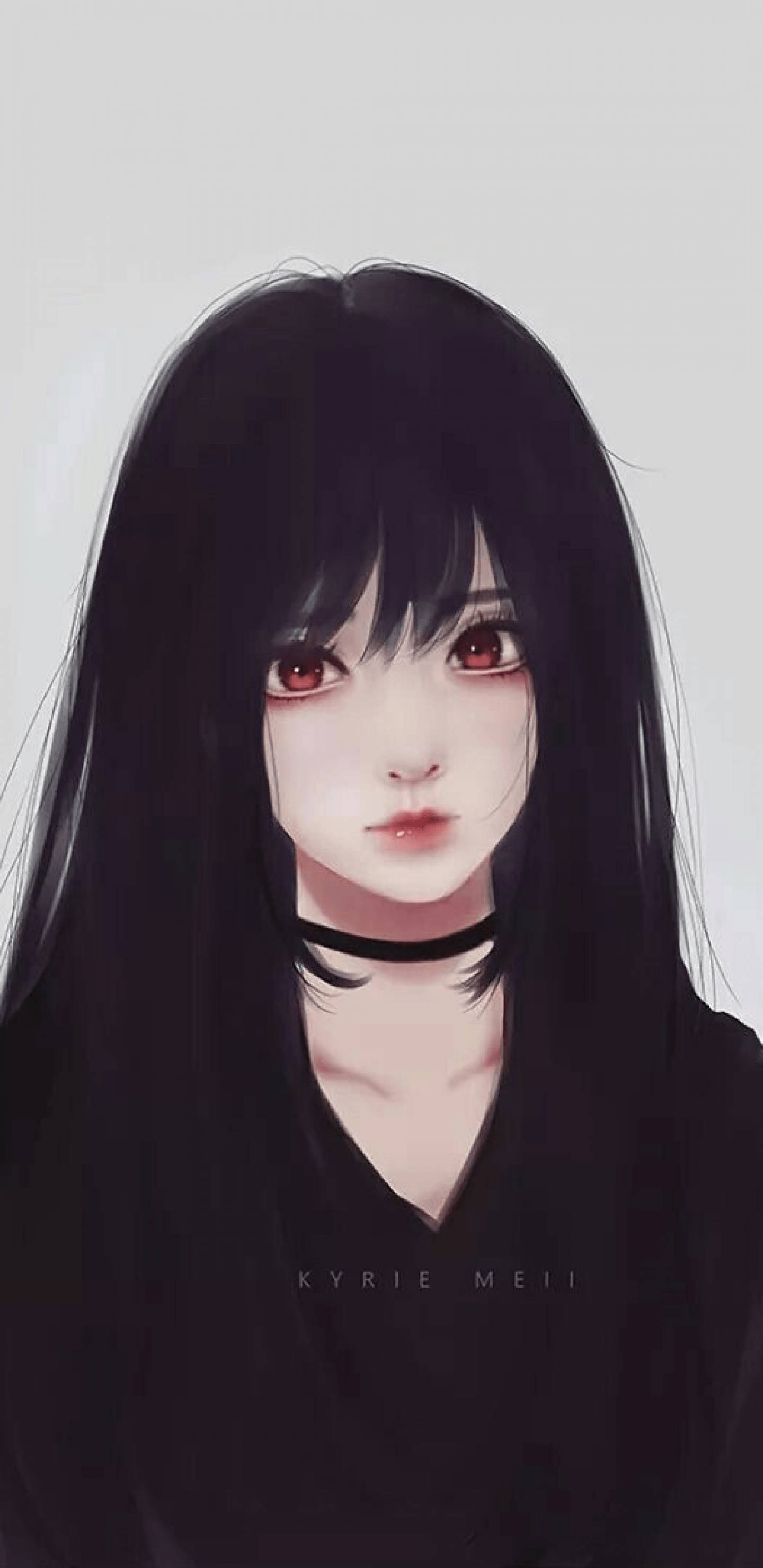 aesthetic anime girl, fringe hairstyle, long black hair, 2K Phone Wallpaper