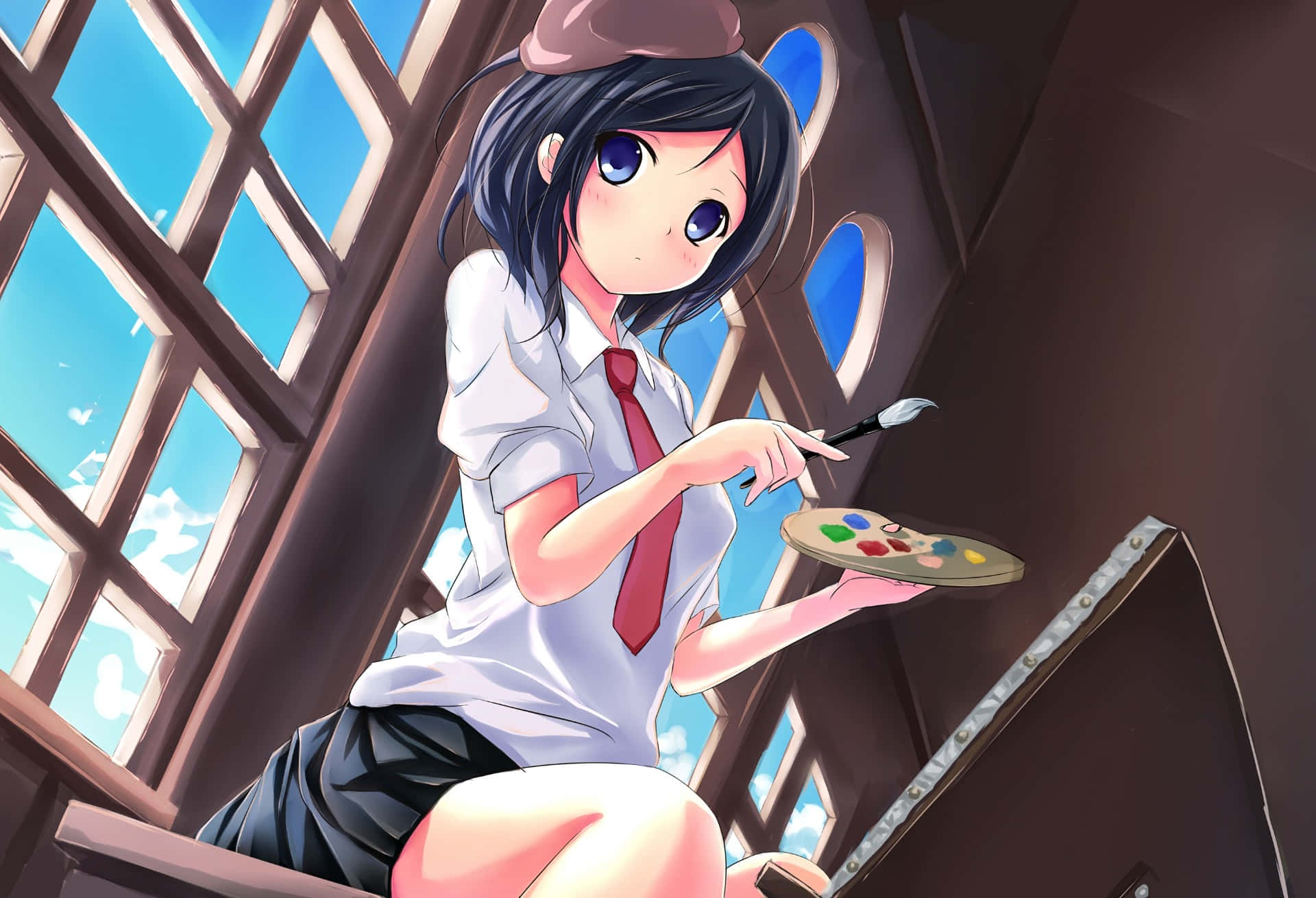 Anime School Girl, school uniform, brush, Full HD Desktop Wallpaper
