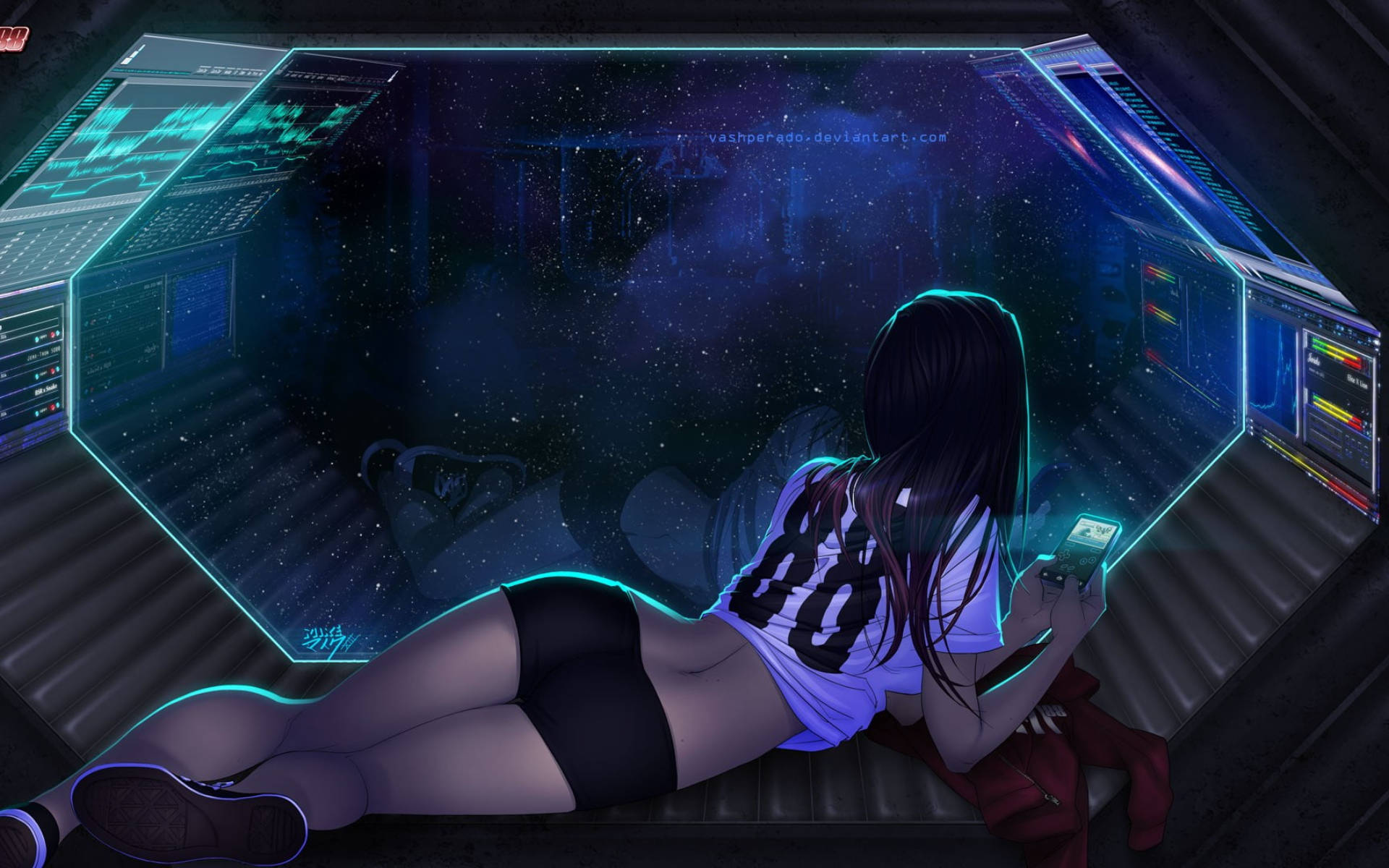 white jersey, futuristic console, glowing holographic screens, Full HD Desktop Wallpaper
