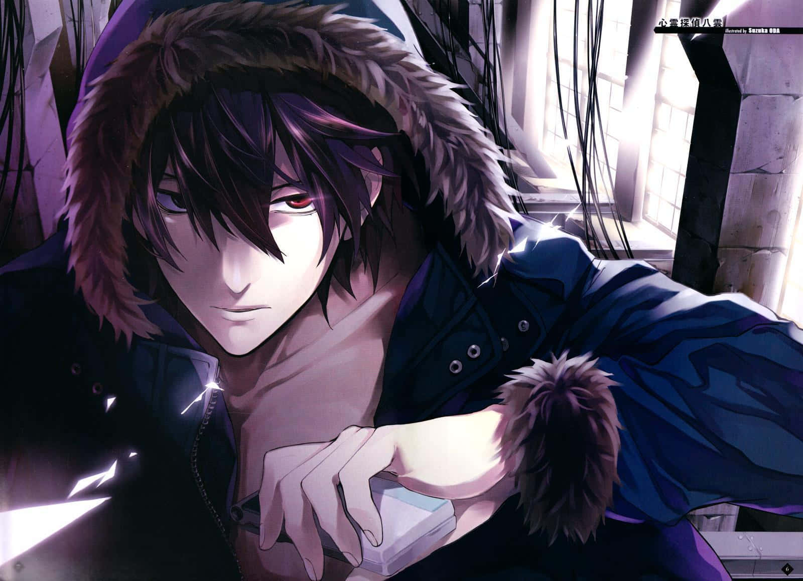 aesthetic anime guy, setting sun, fur-lined hooded jacket, HD Desktop Wallpaper
