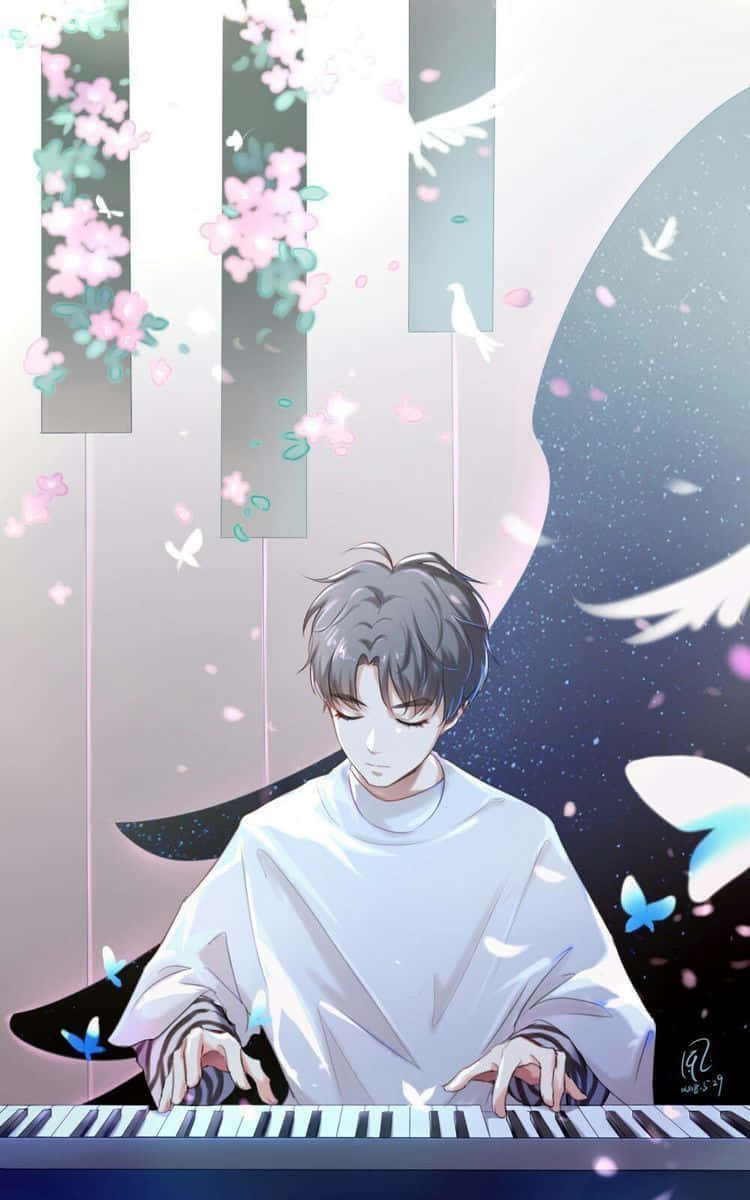Aesthetic Anime Guy, white, piano, SD Phone Wallpaper