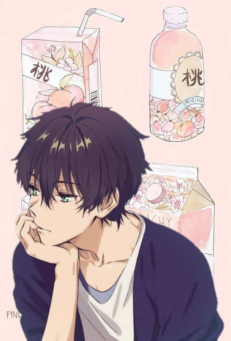 aesthetic anime guy, dark hair, green eyes, SD Phone Wallpaper